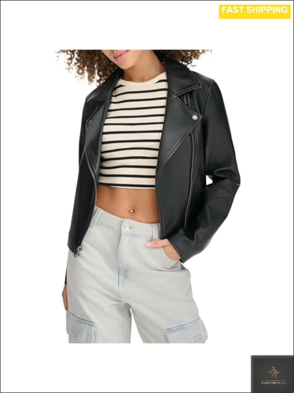Faux Leather Moto Jacket Asymmetrical Zip Cropped Biker Style